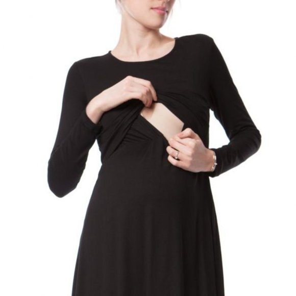 Seraphine Maternity / Nursing Dress - Black Long Sleeve - Picture 2 of 8